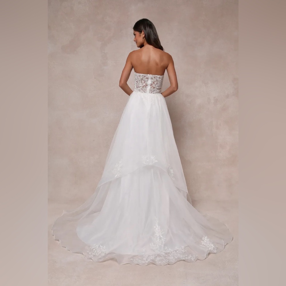 Mine, All Mine White Embroidered Organza Strapless A-Line Gown - Picture 5 of 5